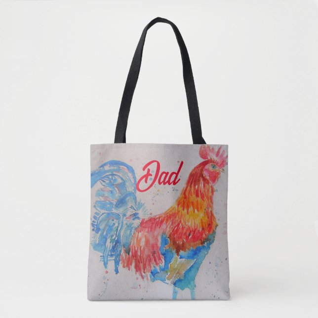 Red Rooster Watercolor Painting Fathers Day Dad Tote Bag (Front)