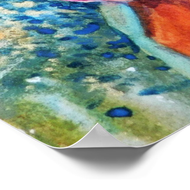 Red Rooster Watercolor Poster (Corner)