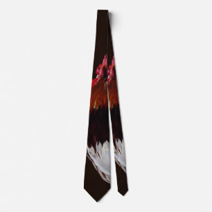 Red Rooster With White Tail Feathers Tie