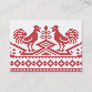 Red Roosters cross-stitch Russian Pattern Business Card