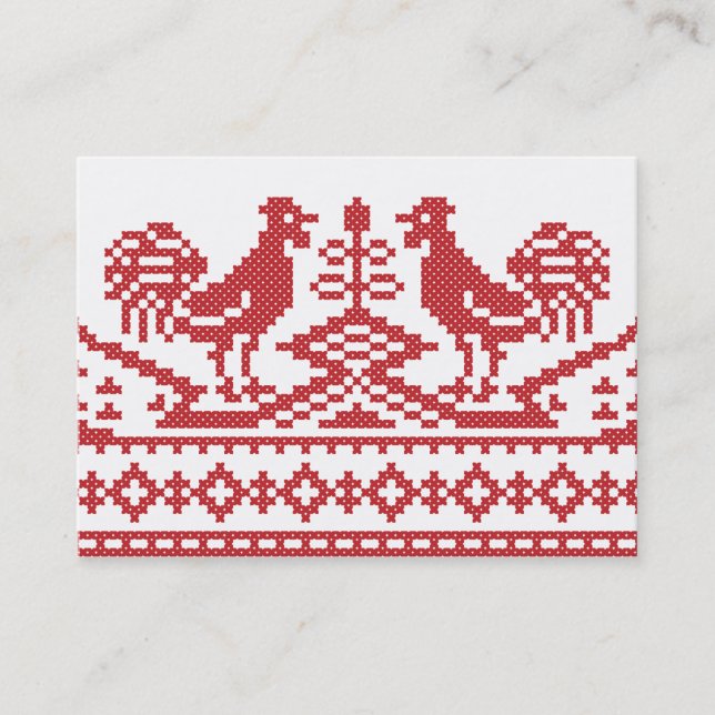 Red Roosters cross-stitch Russian Pattern Business Card (Front)