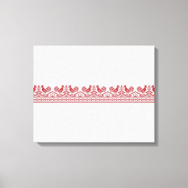 Red Roosters cross-stitch Russian Pattern Canvas Print (Front)