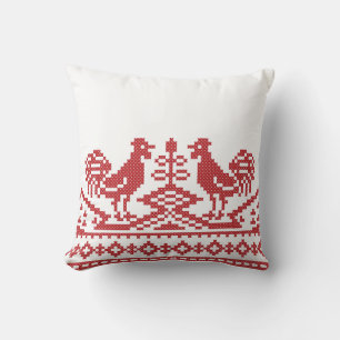 Red Roosters cross-stitch Russian Pattern Cushion