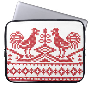 Red Roosters cross-stitch Russian Pattern Laptop Sleeve