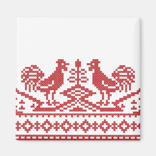 Red Roosters cross-stitch Russian Pattern Magnet