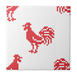 Red Roosters seamless pattern Tile