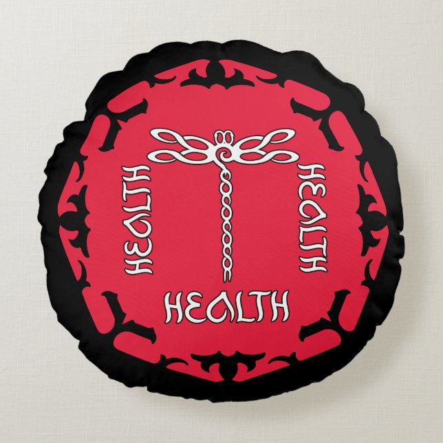 Red Root Chakra "Health" Dragonfly Design Round Cushion (Front)