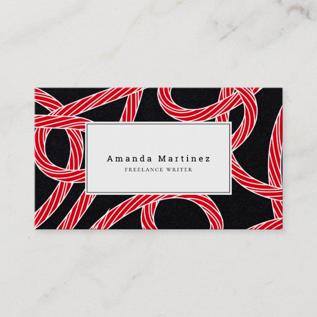 Red Rope Pattern Black Business Card (Front)