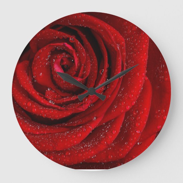 Red rosa morning large clock (Front)