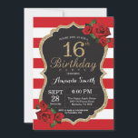 Red Rose 16th Birthday Invitation Gold Glitter<br><div class="desc">Red Rose 16th Birthday Invitation Gold Glitter. Black and Gold Birthday Party Invite. Gold Glitter. Red and White Stripes. Chalkboard. Printable Digital. For further customisation,  please click the "Customise it" button and use our design tool to modify this template.</div>
