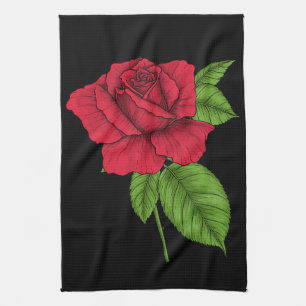 Red rose 2 tea towel
