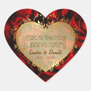 Red Rose 50th Wedding Anniversary Heart Sticker