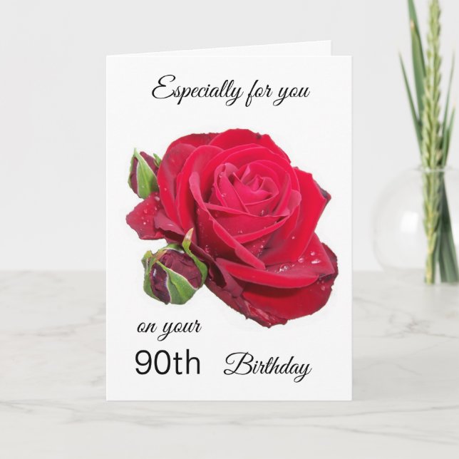 Red Rose 90th Birthday Card (Front)