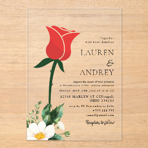 Red Rose Acrylic Wedding Invitation