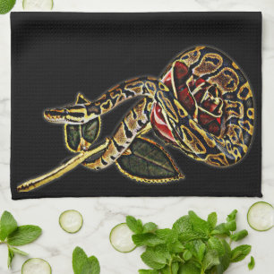 Red Rose and Ball Python Snake Tea Towel