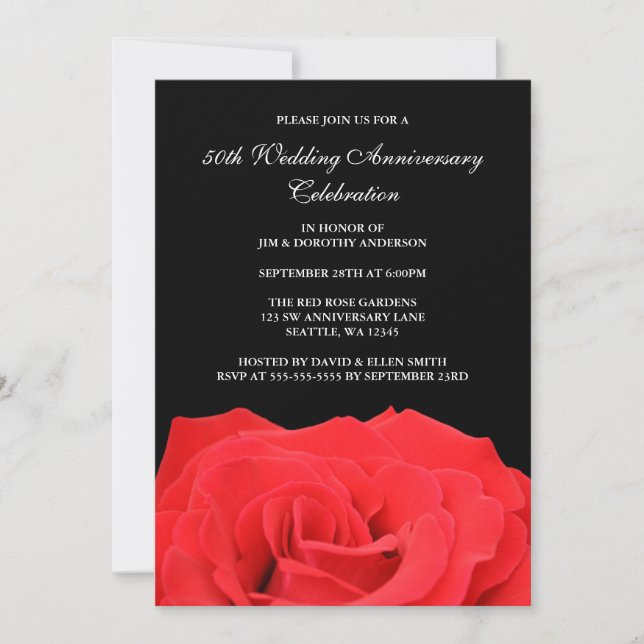 Red Rose and Black 50th Wedding Anniversary Invitation (Front)