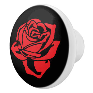 Red Rose and Black Ceramic Knob