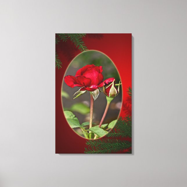 Red rose and "Bud"dy - Christmas Canvas Print (Front)