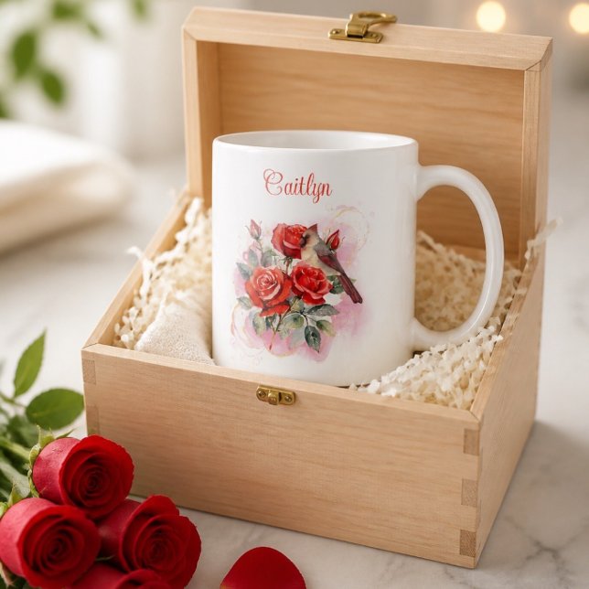 Red Rose and Cardinal Personalised Coffee Mug (Creator Uploaded)