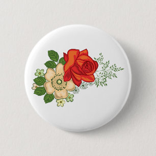 Red Rose and Daisies 6 Cm Round Badge
