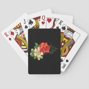 Red Rose and Daisies Black Background Playing Cards