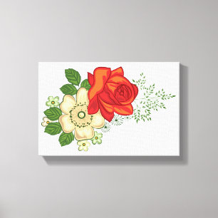 Red Rose and Daisies Canvas Print