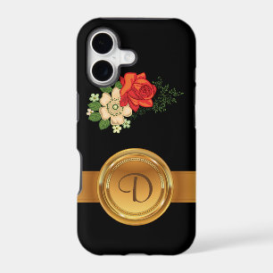 Red Rose and Daisies Gold Monogram Name
