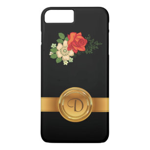 Red Rose and Daisies Gold Monogram Name Case-Mate iPhone Case