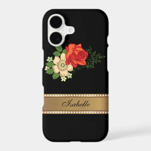 Red Rose and Daisies Gold Personalised Name