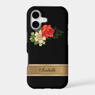 Red Rose and Daisies Gold Personalised Name
