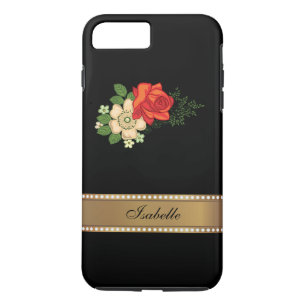 Red Rose and Daisies Gold Personalised Name Case-Mate iPhone Case