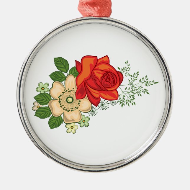 Red Rose and Daisies Metal Tree Decoration (Front)