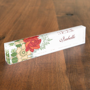 Red Rose and Daisies Personalised Name Nameplate