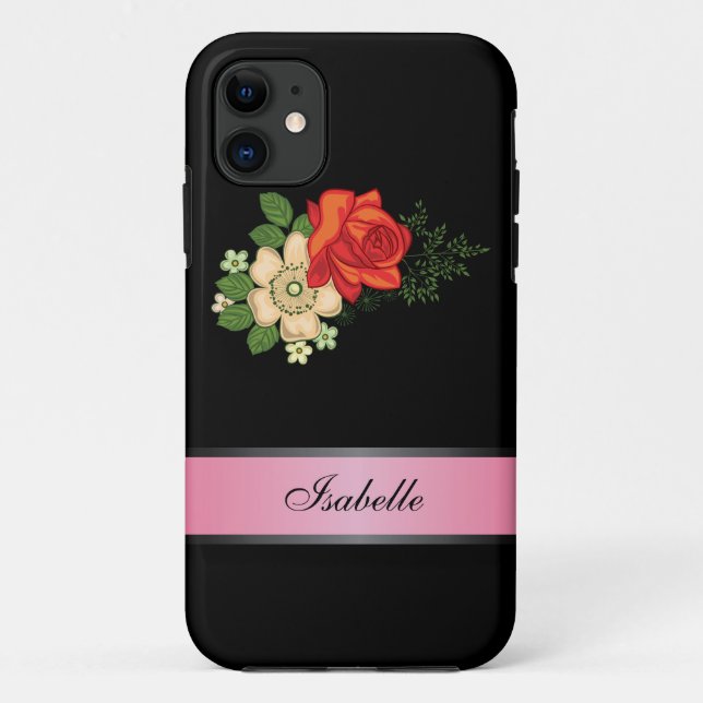 Red Rose and Daisies Pink 2 Personalised Name Case-Mate iPhone Case (Back)