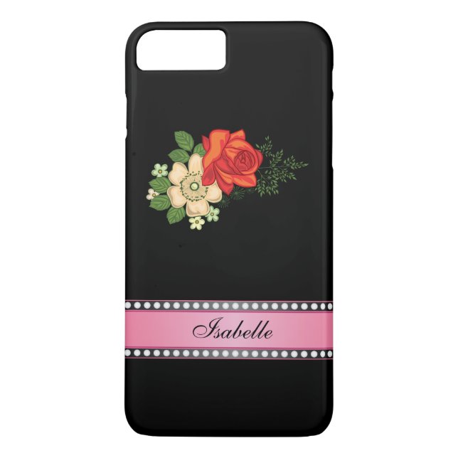 Red Rose and Daisies Pink Personalised Name Case-Mate iPhone Case (Back)