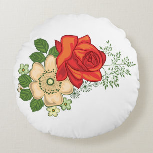 Red Rose and Daisies Round Cushion