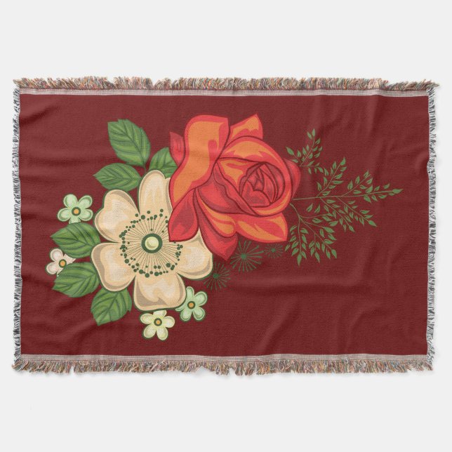 Red Rose and Daisies Throw Blanket (Front)