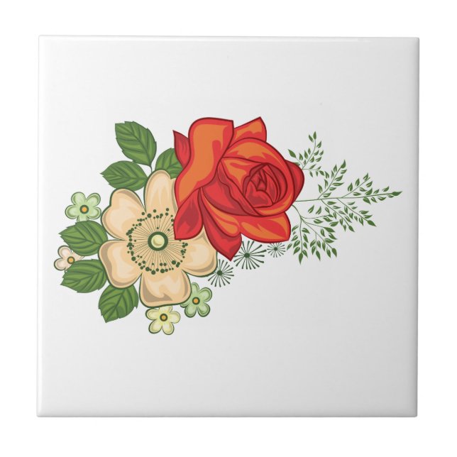 Red Rose and Daisies Tile (Front)