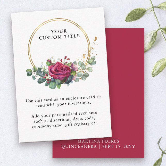 Red Rose and Eucalyptus Custom Reception Details Enclosure Card (Create your own enclosure card with any additional information to accompany your invitations)