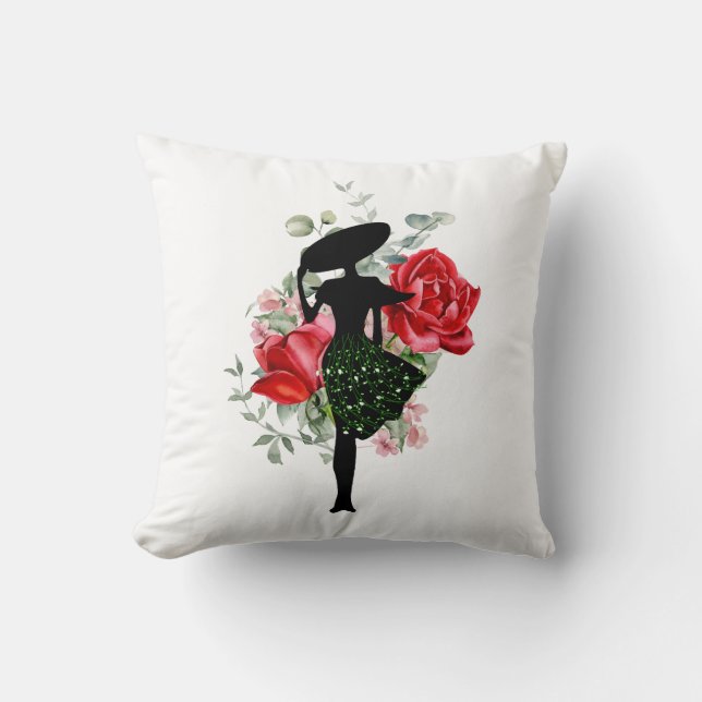 Red Rose and Fashion Throw Pillow (Front)