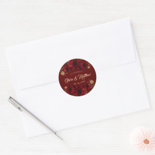 Red Rose and Gold Flowers Wedding  Classic Round Sticker
