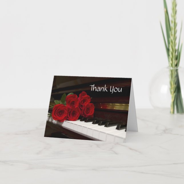 Red Rose and Piano Keys Thank You Card (Front)