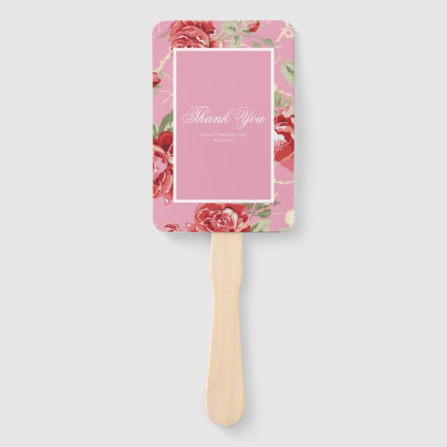 Red rose and white classic print hand fan (Front)