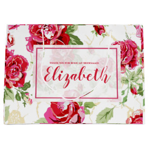 Red rose and white classic print large gift bag