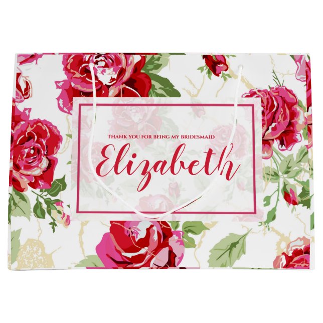 Red rose and white classic print large gift bag (Front)