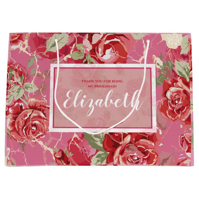 Red rose and white classic print large gift bag (Front)