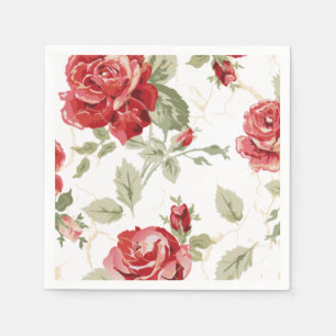 Red rose and white classic print napkin