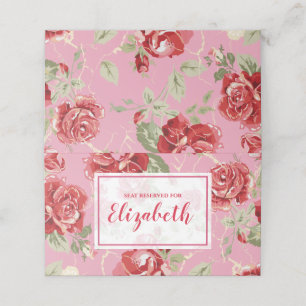 Red rose and white classic print place card