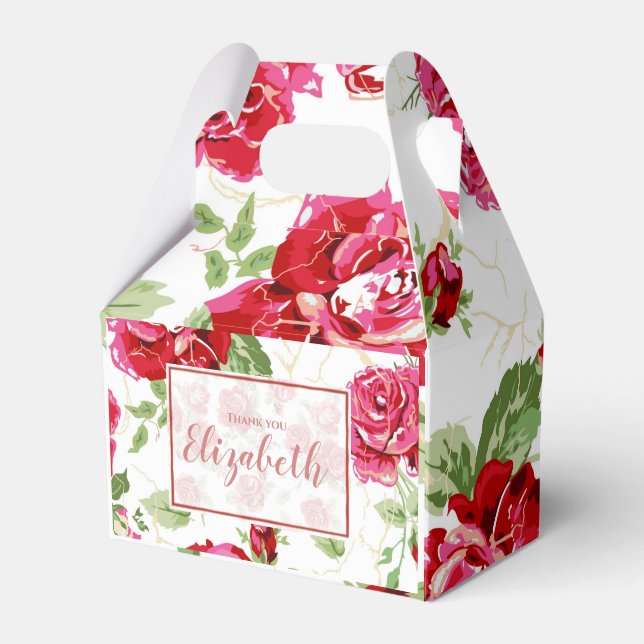 Red rose and white classic print place card favour box (Front Side)