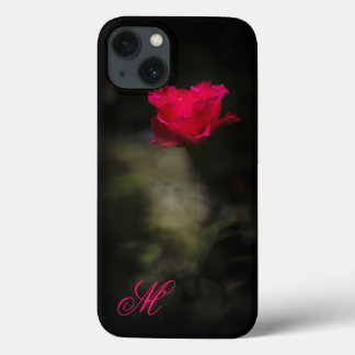 Red Rose and White Smoke. Monogram. iPhone 13 Case